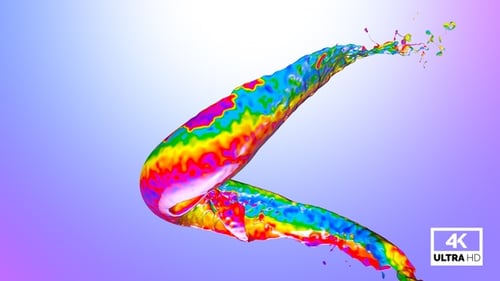 Rainbow Fluid Paint Stream Animation with Alpha Channel