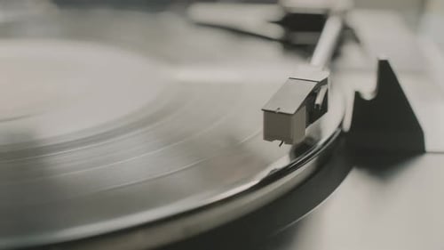 Vinyl Record Spinning on Vintage Record Player