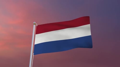 Netherlands Flag Waving Against a Sunset Sky