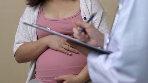 Pregnant Woman and Gynecologist Doctor at Hospital