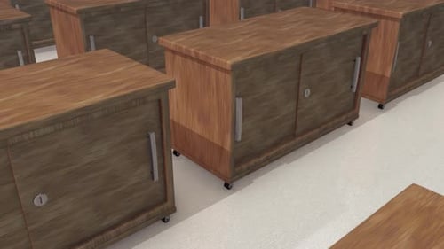A Lot Of Wooden Cabinets In A Row 4k
