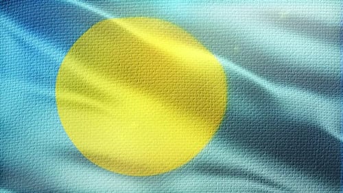 Palau Flag Waving in Realistic Fabric Motion