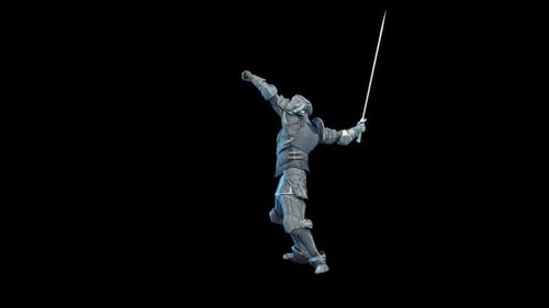 Animated 3D Knight Character Performing Dynamic Sword Attack Moves