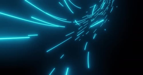 Abstract Neon Blue Glowing Lines Flying Through Tunnel Background