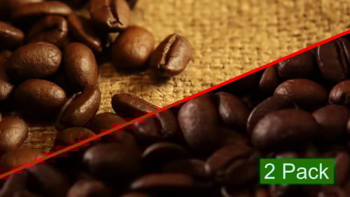 Roasted Coffee Beans on Burlap, Close Up View