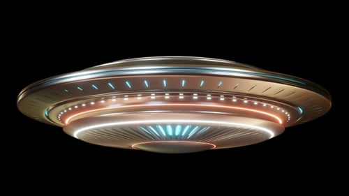 Futuristic UFO Flying Saucer with Dynamic Glowing Lights