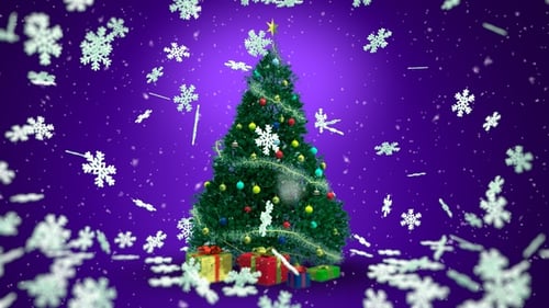 Animated Christmas Tree Decoration with Falling Snow and Gifts