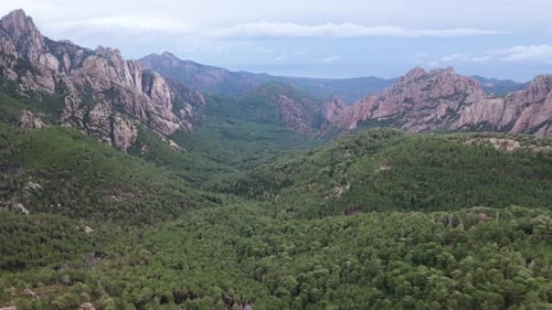 Aerial View of Rocky Mountain Valley and Summer Landscape of Nature