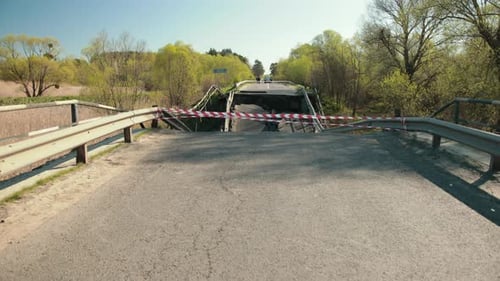 Flood Damaged Closed Highway Road Bridge