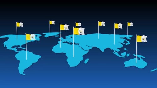 Animated Vatican City Flags on World Map Showing Global Presence