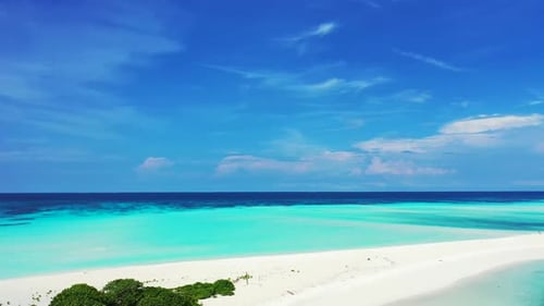 Aerial flying over texture of luxury bay beach journey by clear sea and white sandy background of a