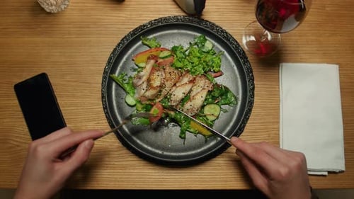 Businessman Enjoying Restaurant Dinner Delicious Meal on Cafe Table