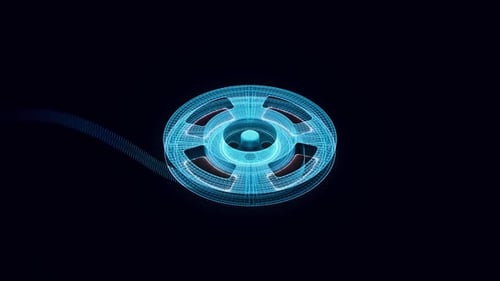Futuristic Wireframe Film Reel Loop Animation