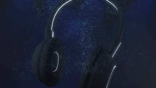 Futuristic Headphones Animation with Glowing Neon Lines and Particle Effect
