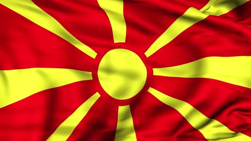 North Macedonia National Flag Waving with Realistic Texture
