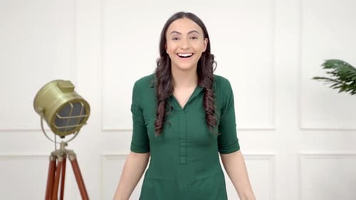 Excited Woman Reacting with Joy and Amazement