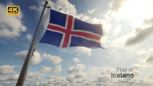 Iceland National Flag Waving in Sunny Sky