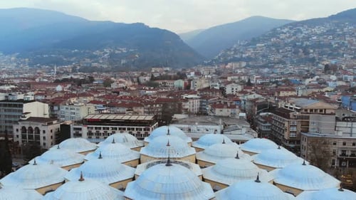 Aerial View of Bursa Historical Grand Mosque with Drone