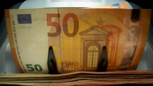 Money Counter Counting Euro Bills in Machine