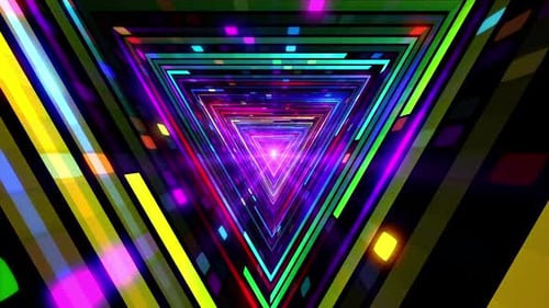 Abstract Neon Glowing Triangle Tunnel Loop Animation