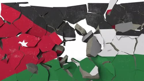Crushing Concrete Wall with Flag of Jordan