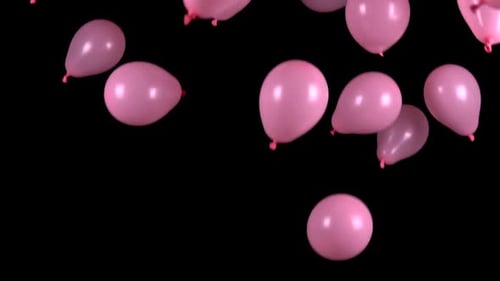 Pink Balloons Rising Upwards on Black Background