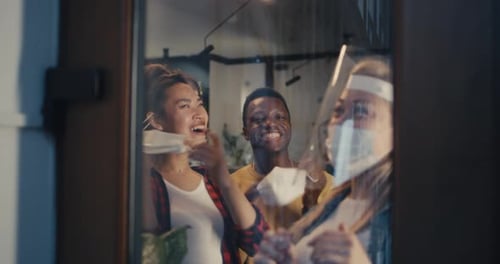 Excited Staff Opening Cafe After Quarantine