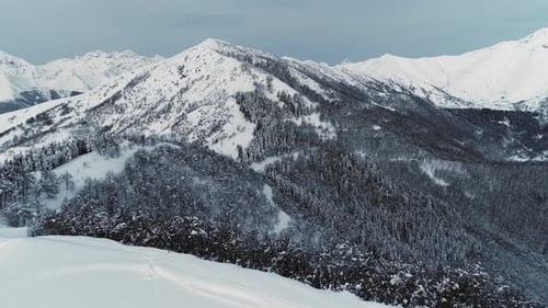 Aerial View Snowy Capped Mountain