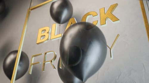 Animated Golden Black Friday Text Reveal with Balloons