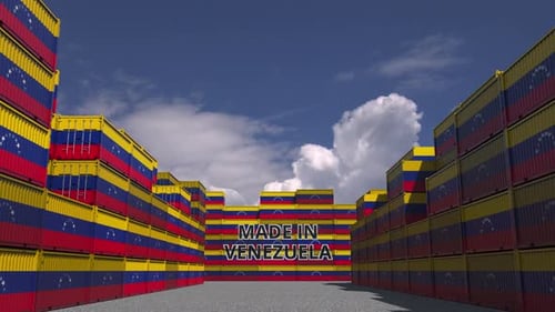 Made in Venezuela Text Reveal with Shipping Containers 3D
