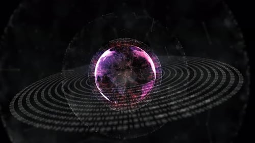 Futuristic Digital Earth Globe with Rotating Binary Code Rings