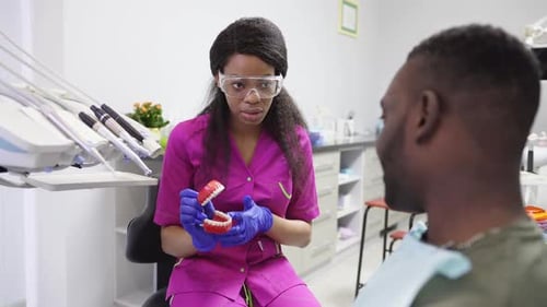 Female Dentist Explains Teeth to Male Patient