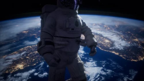 Astronaut Floating Above Earth in Outer Space