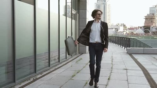 Happy Businessman Near Business Center