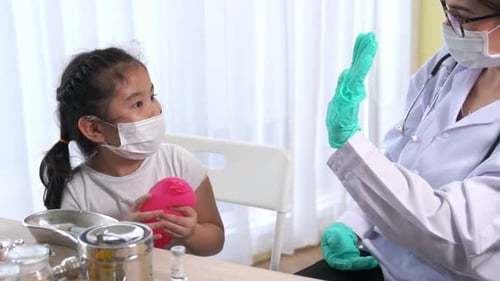 School Girl Visits Skillful Doctor at Hospital for Vaccination