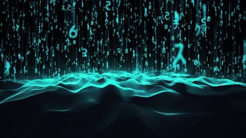Futuristic Digital Data Stream with Wavy Grid Background Animation