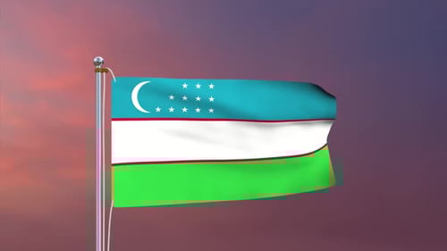 Uzbekistan National Flag Waving on a Flagpole