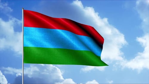 Realistic Waving Flag Against Blue Sky Background