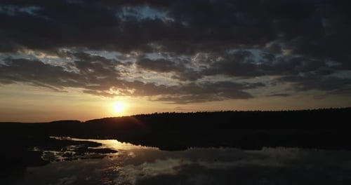 Beautiful Sunset On The Lake In Ukraine Moving Backwards