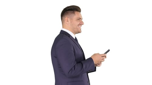 Businessman Texting on Phone Against White Background