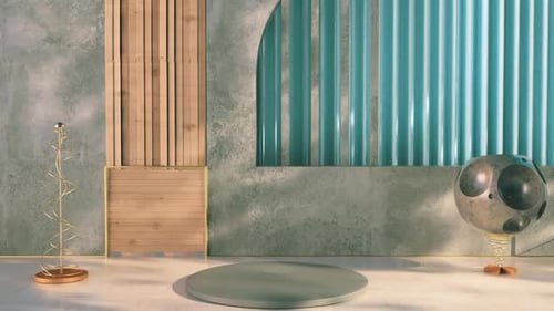 Abstract 3D Stage with Podium and Rotating Elements