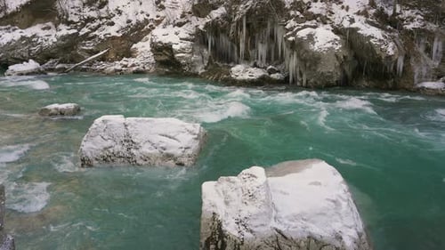 Picturesque Mountain River in Winter