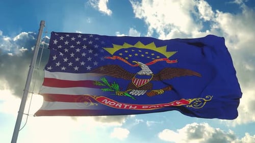 North Dakota Flag Waving with Seamless Transition