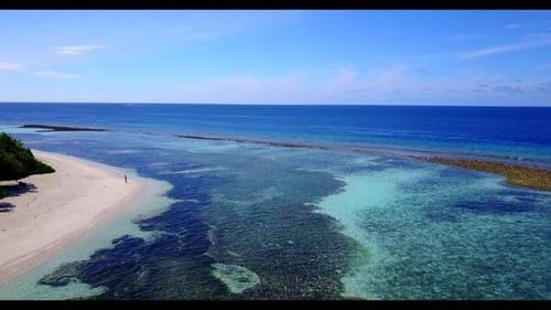 Aerial view nature of beautiful resort beach vacation by blue water and white sandy background of a
