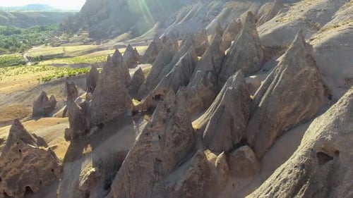 Hoodoos, Fairy Chimneys and Sedimentary Volcanic Rock Formations in Eroded Stone Valley