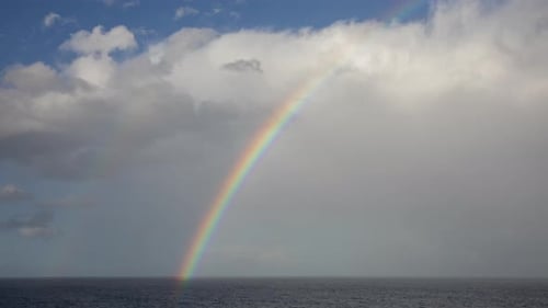 A Double Rainbow Forms Over the Sea
