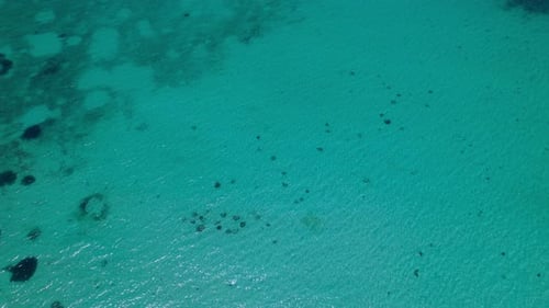 Aerial top view of ocean blue waves. Sea waves and beautiful sand beach aerial view shot.