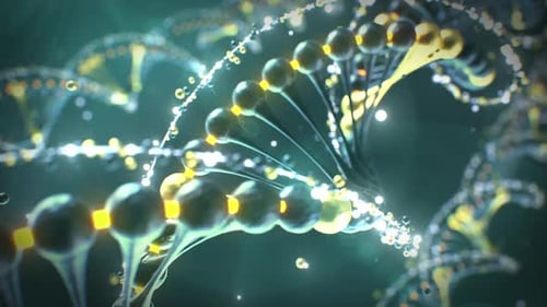 Animated DNA Double Helix with Glowing Particles for Scientific Concepts
