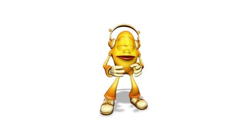 Yellow Cartoon Character with Headphones Grooving to Music