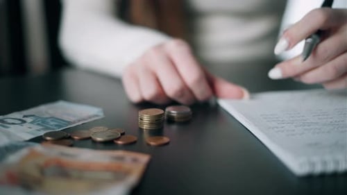 A Woman Is Counting a Remaining Money Distributing the Spending and Family Budget